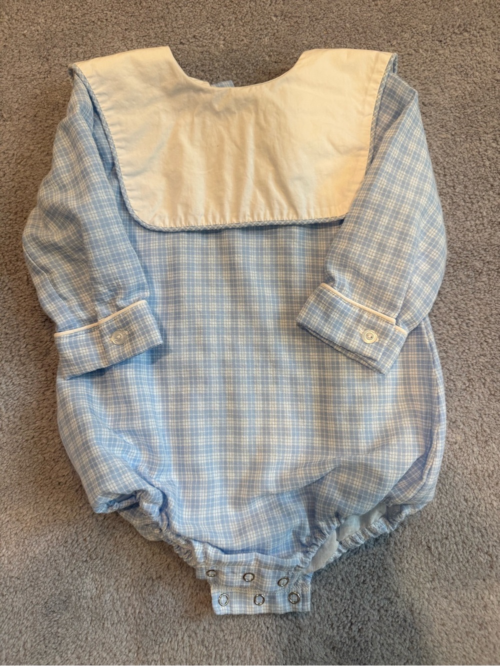 Stitchy Fish Light Blue Plaid Bubble Romper